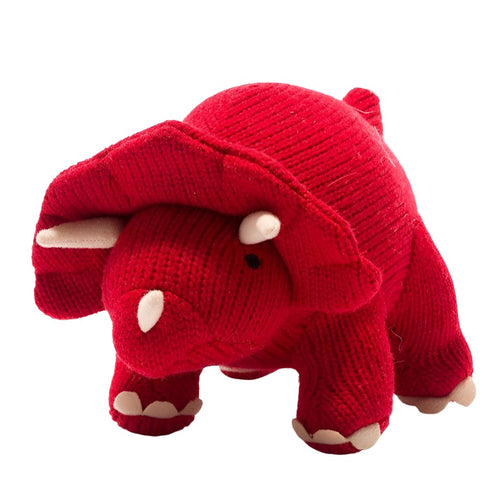 Knitted Triceratops Dinosaur Plush Toy - Red